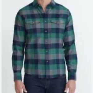 UNTUCKit Flannel Shirt  Green Blue Plaid Pocket Button Up Long Sleeves Men’s Lrg